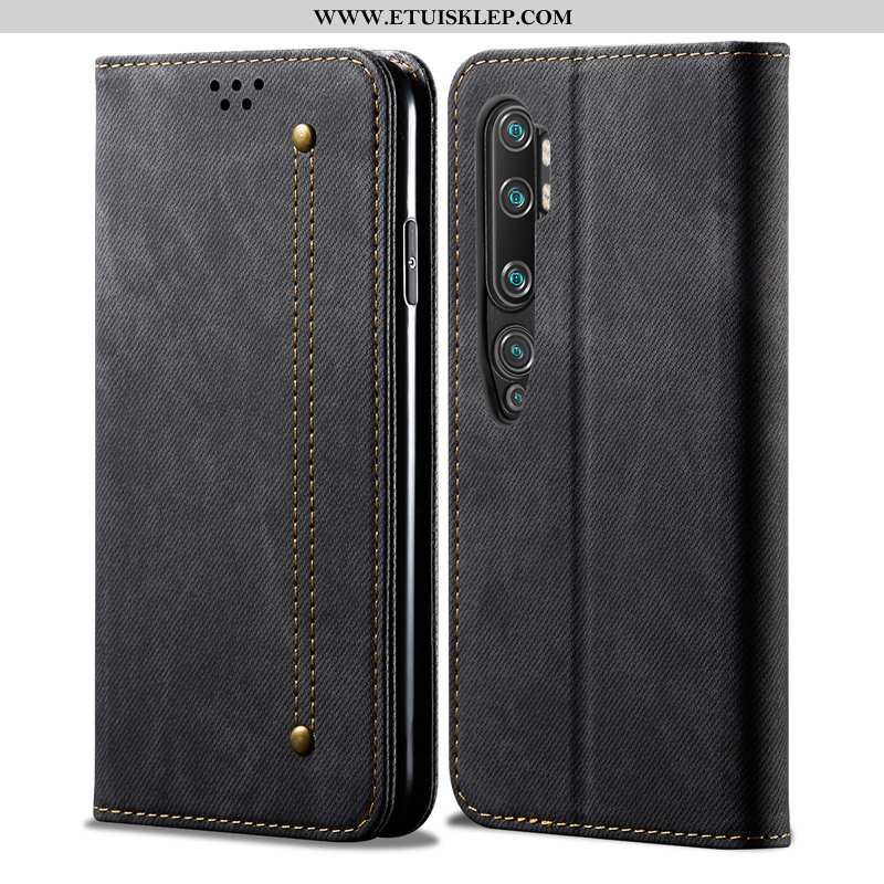 Futerał Xiaomi Mi Note 10 Prawdziwa Skóra Czarny Telefon Komórkowy Obudowa Mały Anti-fall Wysoki Kon