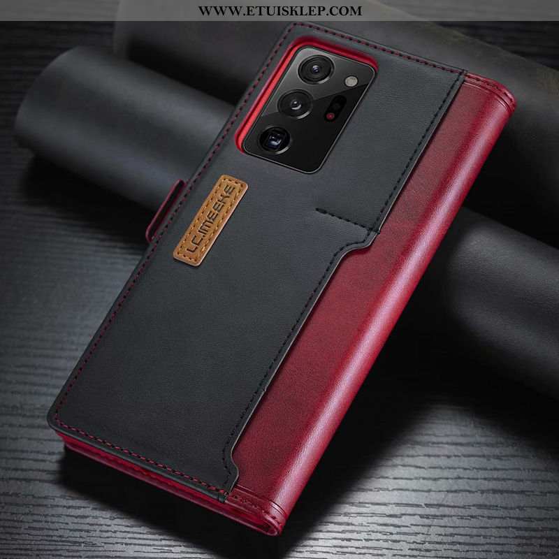 Obudowa Samsung Galaxy Note20 Ultra Skórzane Etui Gwiazda Karta Telefon Komórkowy Futerał Czerwony O