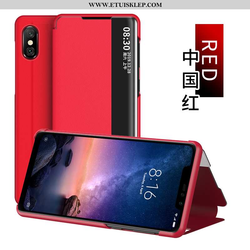Pokrowce Xiaomi Redmi Note 6 Pro Skórzane Etui Windows Składać Telefon Komórkowy Czerwony Futerał Ta