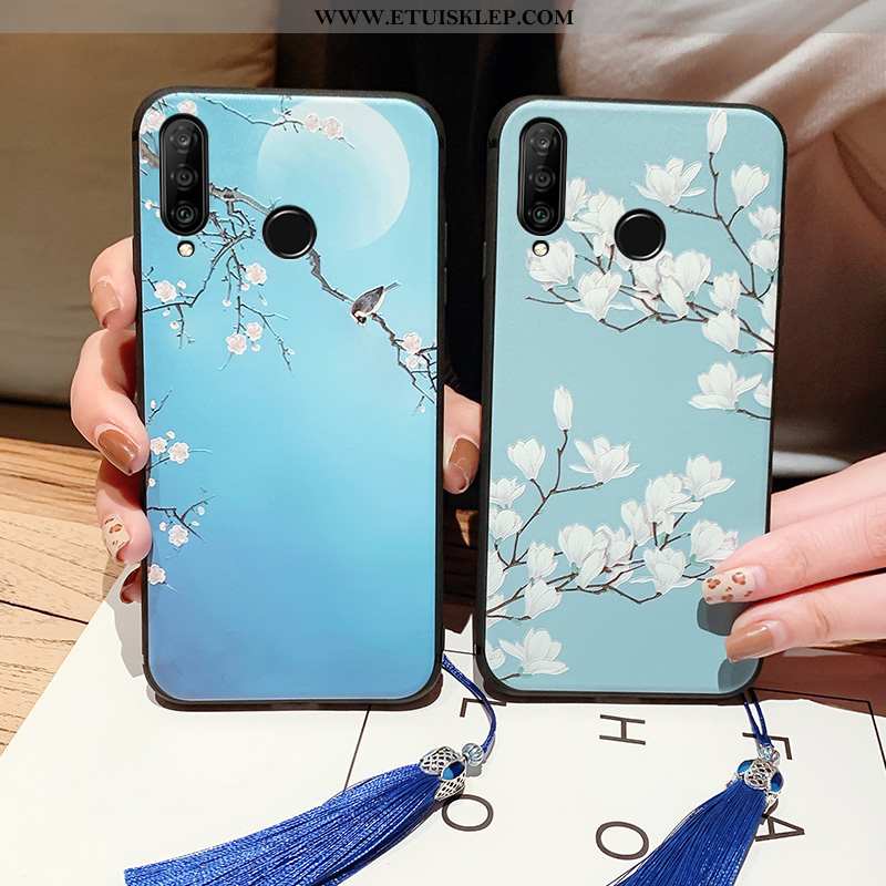 Etui Huawei P30 Lite Silikonowe Anti-fall Z Frędzlami Chiński Styl Vintage Telefon Komórkowy Niebies