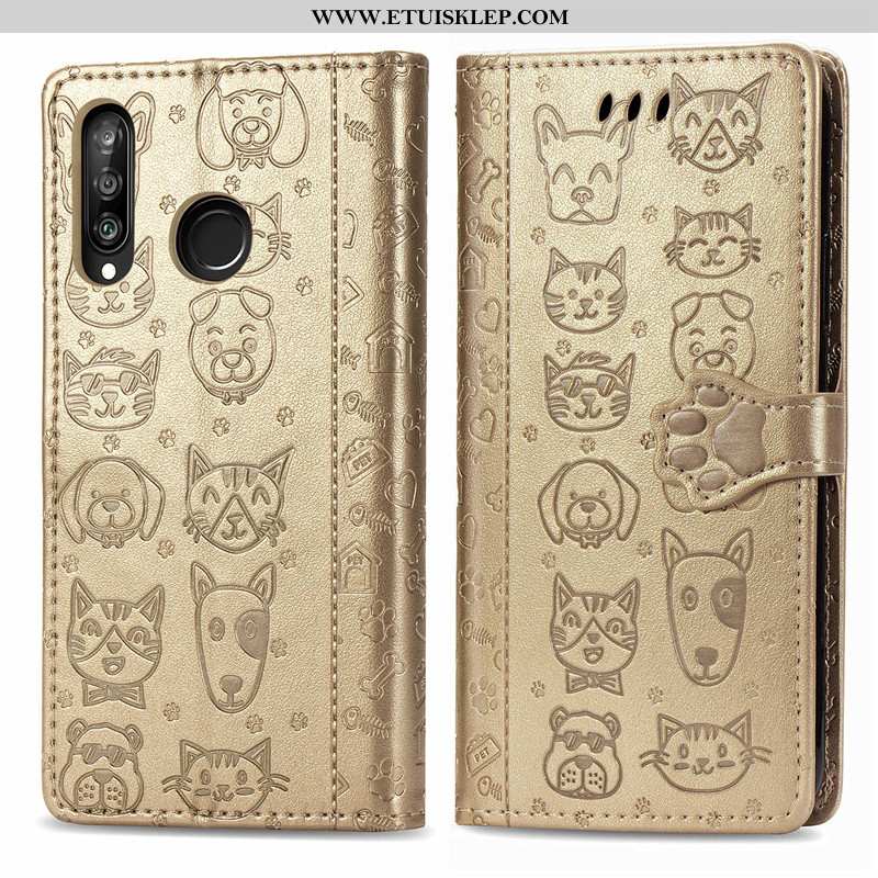 Etui Huawei P30 Lite Skóra Psy Relief Wiszące Ozdoby Kotek Relief Futerał Tanie