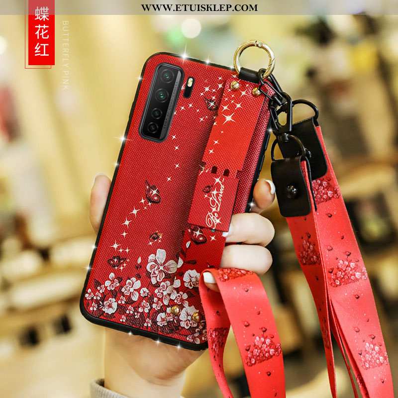 Etui Huawei P40 Lite 5g Z Kryształkami Telefon Komórkowy Skórzane Czerwony Futerał Ochraniacz Wisząc