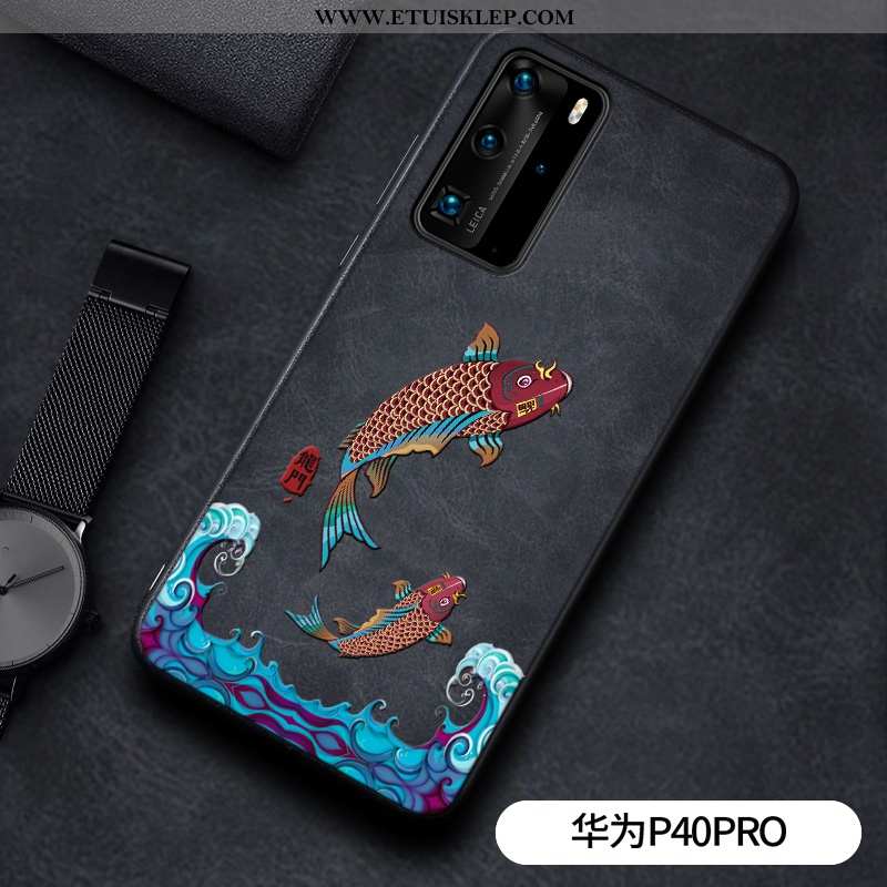 Etui Huawei P40 Pro Silikonowe Anti-fall Wzór Skóra Smok Czarny Sprzedam