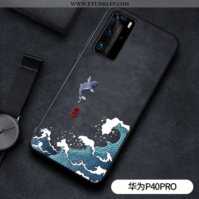 Etui Huawei P40 Pro Silikonowe Anti-fall Wzór Skóra Smok Czarny Sprzedam