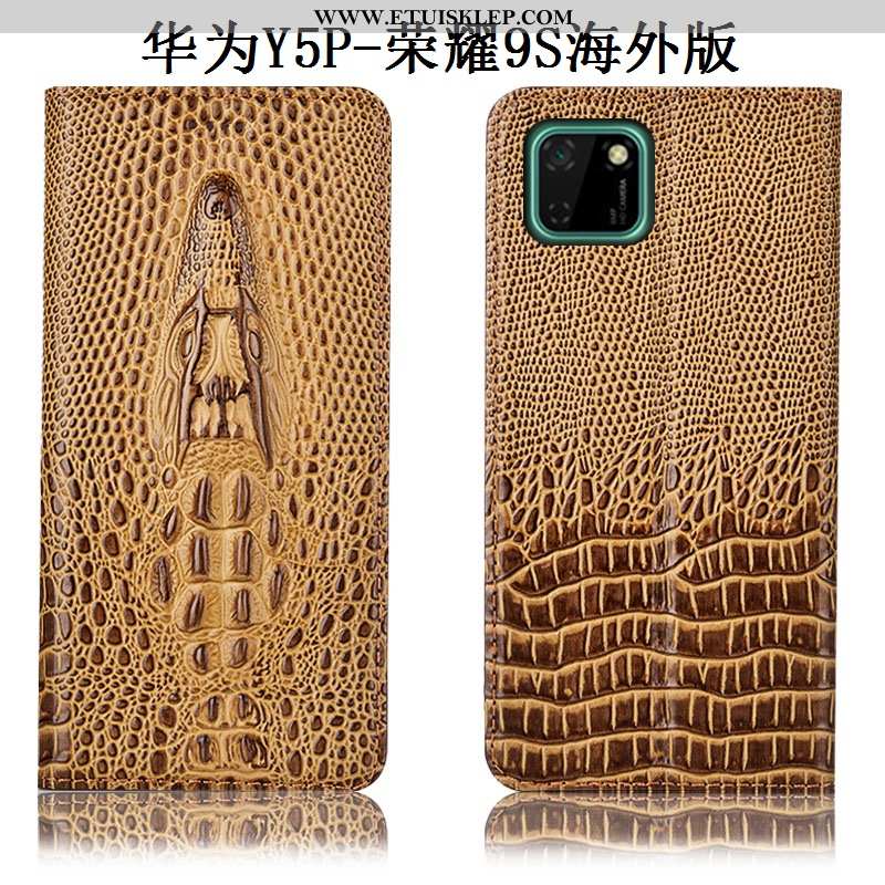 Etui Huawei Y5p Prawdziwa Skóra Futerał All Inclusive Żółty Pokrowce Telefon Komórkowy Anti-fall Tan