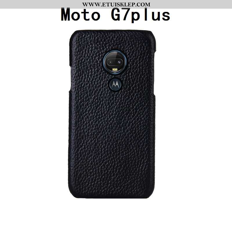 Etui Moto G7 Plus Kreatywne Górna Skóra Telefon Komórkowy Litchi Ciemno Niebieski Luksusowy Kup