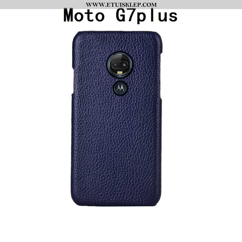 Etui Moto G7 Plus Kreatywne Górna Skóra Telefon Komórkowy Litchi Ciemno Niebieski Luksusowy Kup