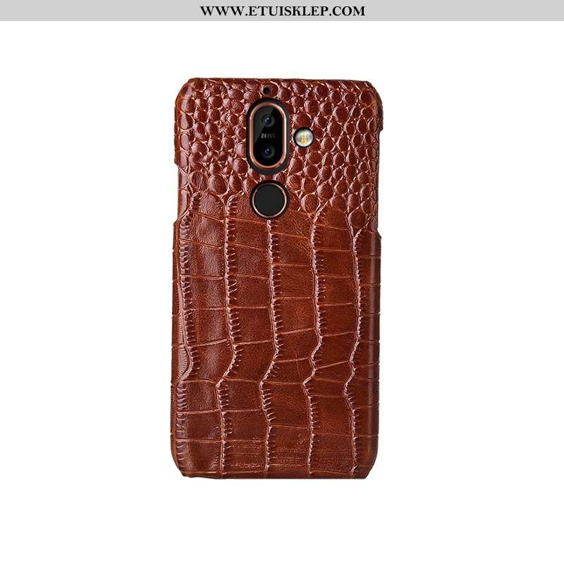 Etui Nokia 7 Plus Wzór Prawdziwa Skóra Osobowość Dostosowane Niebieski Futerał Telefon Komórkowy Tan