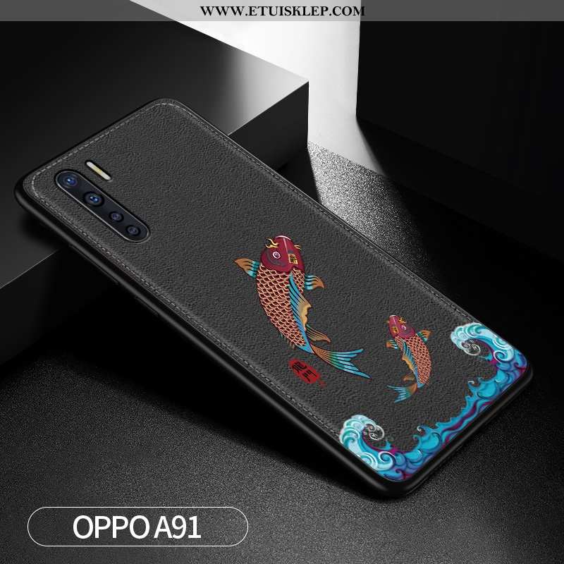 Etui Oppo A91 Skóra Kreatywne Futerał Silikonowe Ciemno Niebieski Relief Na Sprzedaż