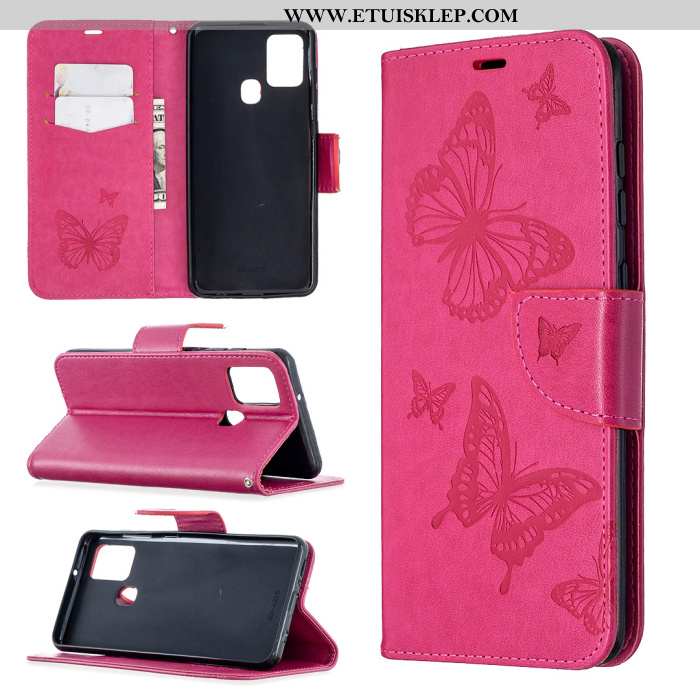 Etui Samsung Galaxy A21s Skórzane Anti-fall Purpurowy Klapa Relief All Inclusive Motyl Tanie