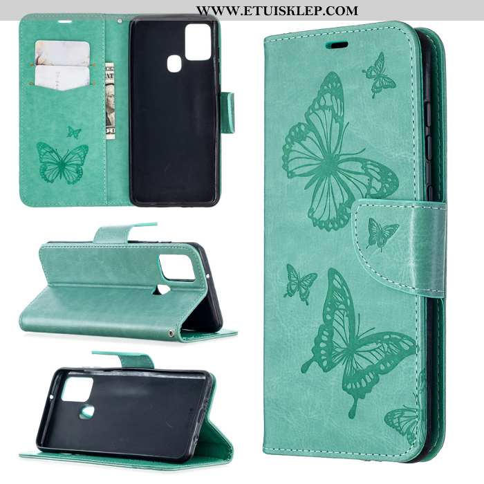 Etui Samsung Galaxy A21s Skórzane Anti-fall Purpurowy Klapa Relief All Inclusive Motyl Tanie