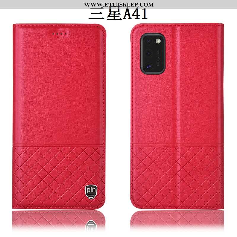 Etui Samsung Galaxy A41 Skórzane Czerwony Pokrowce Gwiazda Telefon Komórkowy Futerał Na Sprzedaż