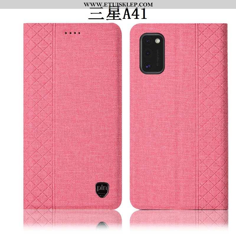 Etui Samsung Galaxy A41 Skórzane Obudowa Różowe Bawełna I Len Anti-fall Telefon Komórkowy All Inclus