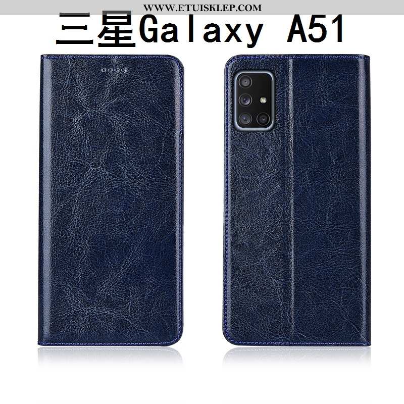 Etui Samsung Galaxy A51 Prawdziwa Skóra Nubuku Skórzane Klapa Anti-fall Silikonowe Gwiazda Sklep