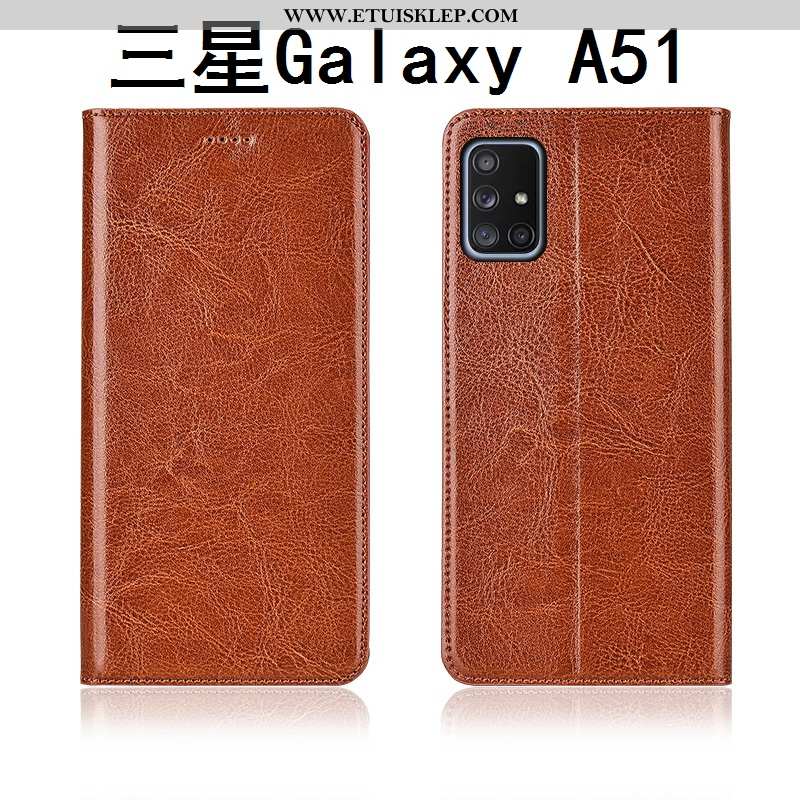 Etui Samsung Galaxy A51 Prawdziwa Skóra Nubuku Skórzane Klapa Anti-fall Silikonowe Gwiazda Sklep