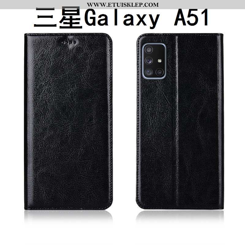 Etui Samsung Galaxy A51 Prawdziwa Skóra Nubuku Skórzane Klapa Anti-fall Silikonowe Gwiazda Sklep