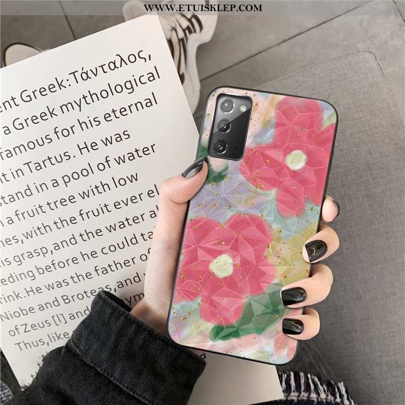 Etui Samsung Galaxy Note20 Różowe Kwiaty Kształt Diamentu Telefon Komórkowy Gwiazda Anti-fall Złoto 