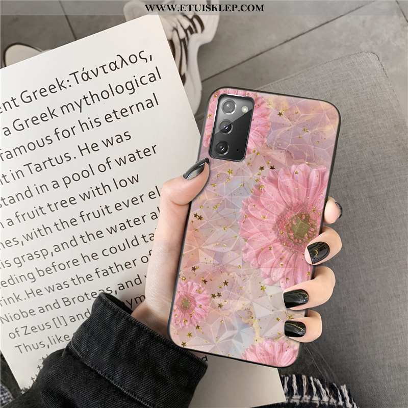Etui Samsung Galaxy Note20 Różowe Kwiaty Kształt Diamentu Telefon Komórkowy Gwiazda Anti-fall Złoto 