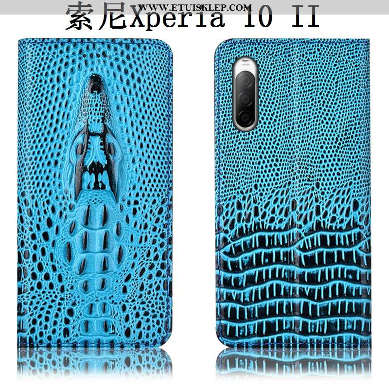 Etui Sony Xperia 10 Ii Skórzane Krokodyl Niebieski Telefon Komórkowy Futerał Obudowa Sklep