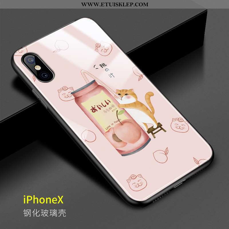 Etui iPhone X Kreskówka Kotek Trudno Szkło Futerał Różowe Kreatywne Tani