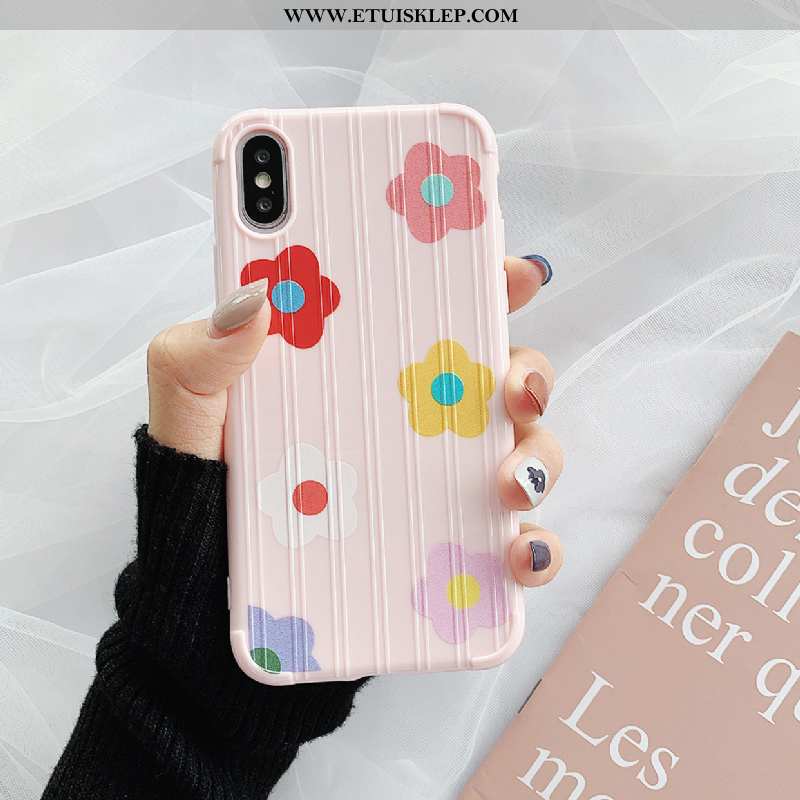 Etui iPhone Xs Ochraniacz Kwiaty Anti-fall All Inclusive Biały Czerwony Netto Futerał Tani