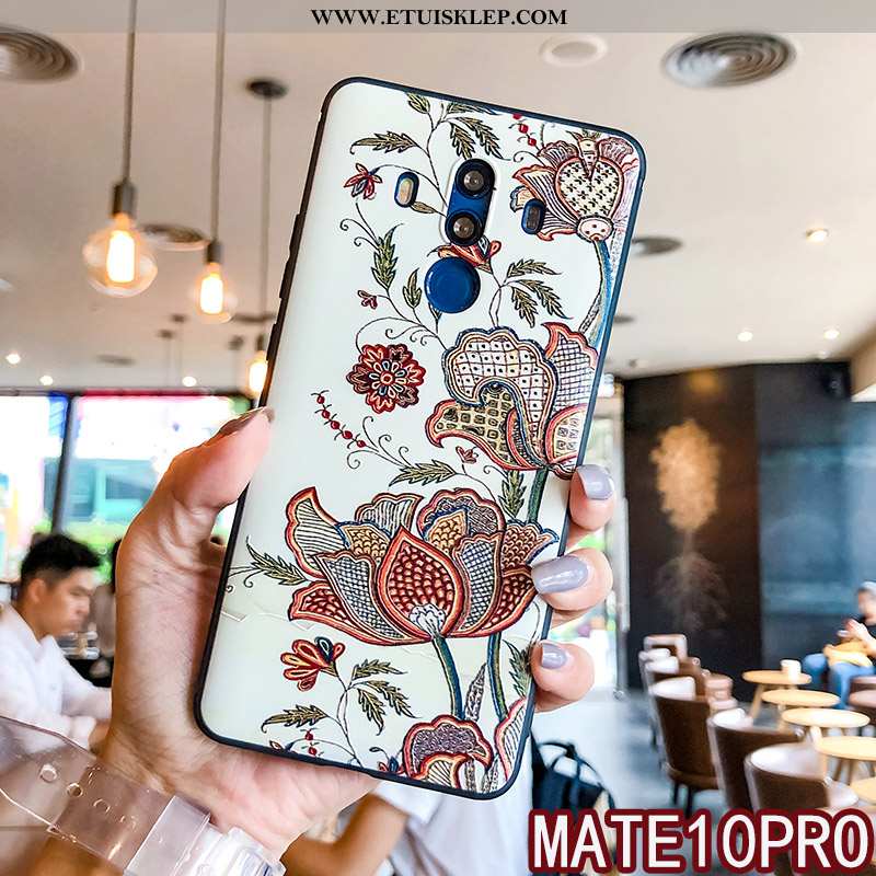Futerał Huawei Mate 10 Pro Relief Wiszące Ozdoby Biały Kwiatowa Telefon Komórkowy Anti-fall Tani
