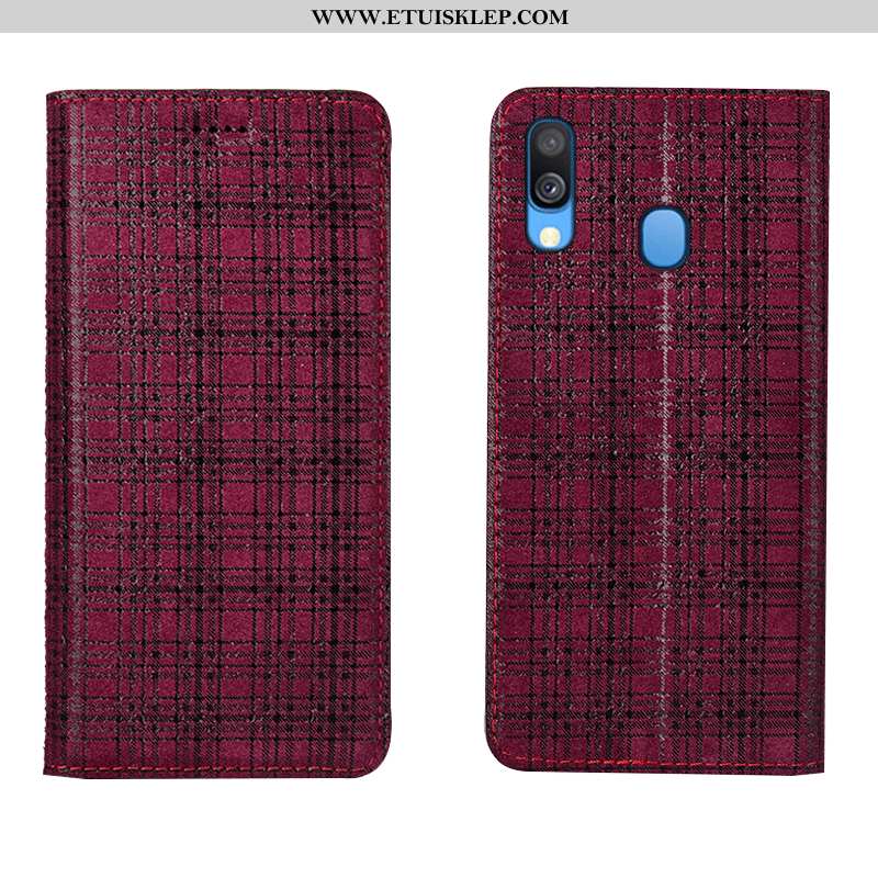 Futerał Samsung Galaxy A40 Prawdziwa Skóra Gwiazda Aksamit Anti-fall Wino Czerwone Skórzane Etui Kup