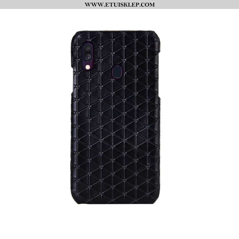 Futerał Samsung Galaxy A40 Prawdziwa Skóra Krata Luksusowy Czarny Tylna Pokrywa Dostosowane Moda Tan