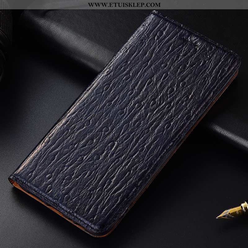 Futerał Samsung Galaxy A40s Wzór Prawdziwa Skóra Etui Gwiazda All Inclusive Ciemno Niebieski Tanie