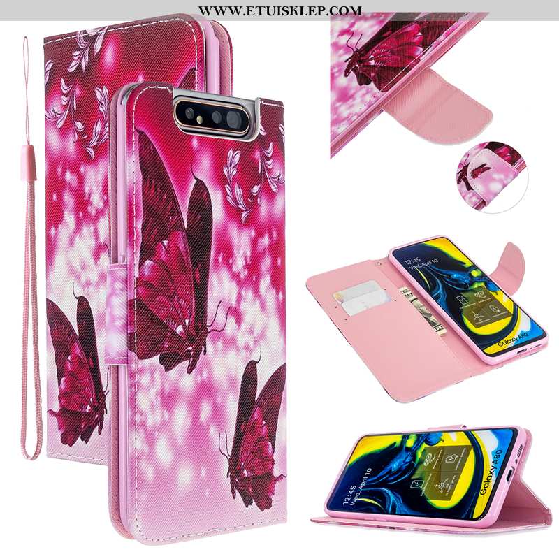 Futerał Samsung Galaxy A80 Skórzane Etui Różowe Telefon Komórkowy Pokrowce Gwiazda Kup