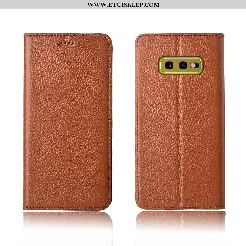 Futerał Samsung Galaxy S10e Prawdziwa Skóra Telefon Komórkowy Skórzane Etui Czerwony Litchi Nowy Tan