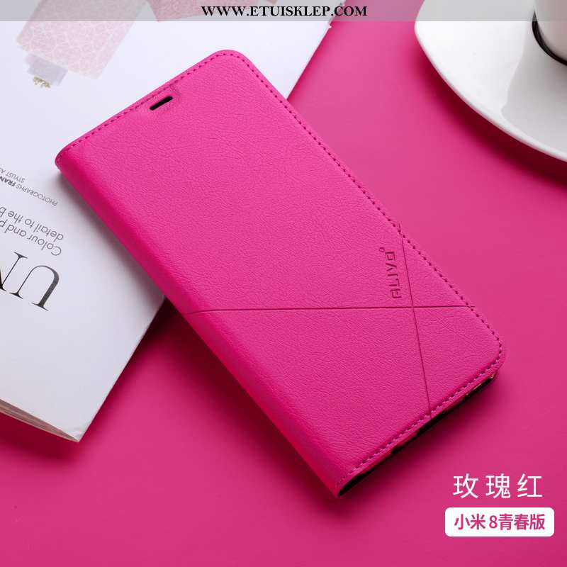 Futerał Xiaomi Mi 8 Lite Przezroczysty Klapa Mały Silikonowe Skórzane Etui Różowe Online