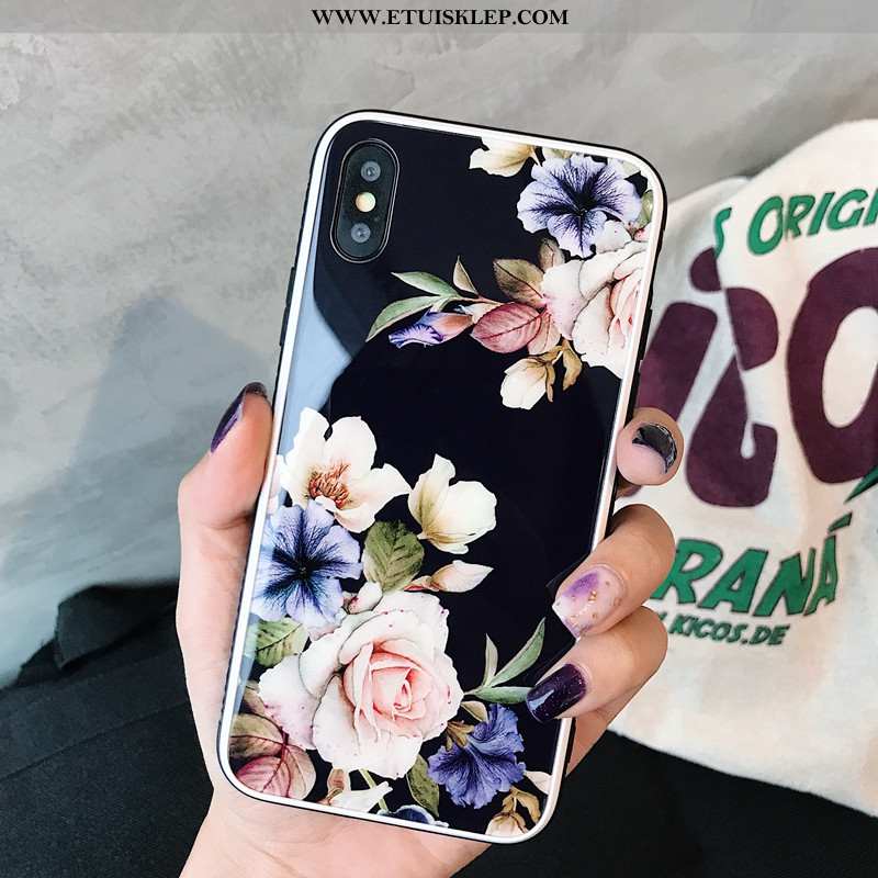 Futerał iPhone X Szkło Etui Chiński Styl Kwiaty Telefon Komórkowy Czarny Lustro Kup