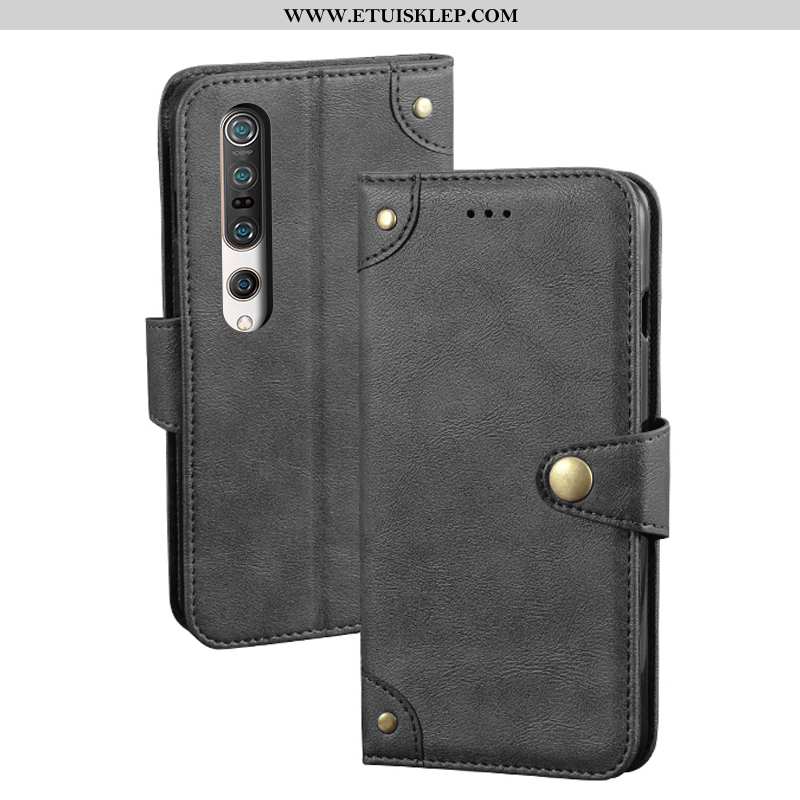 Obudowa Xiaomi Mi 10 Pro Skórzane Etui Karta Vintage Ochraniacz Czarny Telefon Komórkowy Miękki Sprz