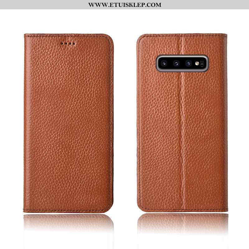 Pokrowce Samsung Galaxy S10+ Skórzane Etui Klapa Miękki Telefon Komórkowy Ochraniacz Khaki Dyskont