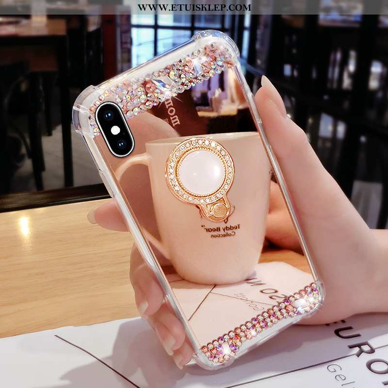 Pokrowce iPhone X Rhinestone Kreatywne Trendy Lustro Nowy Ring Różowe Sklep