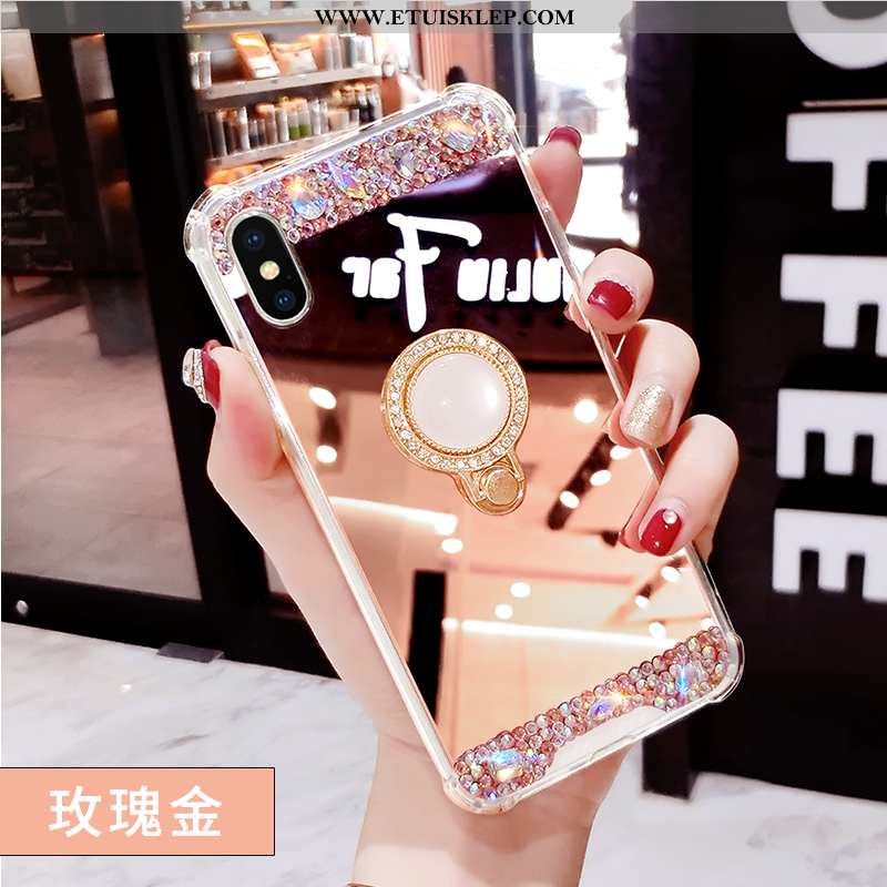 Pokrowce iPhone X Rhinestone Kreatywne Trendy Lustro Nowy Ring Różowe Sklep